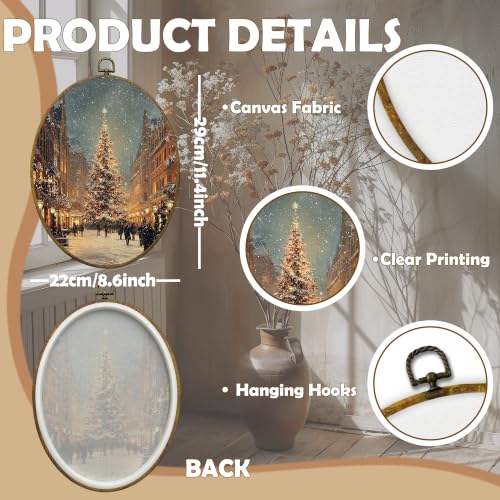 CUANFDDSF Rustic Christmas Winter Village Oval Wall Art Decor 8.6x11.4 Inch - color: Colour 08