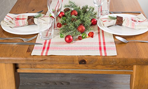DII French Stripe Dining Table Collection Farmhouse Style Table Runner, 14x108 Inches, Taupe/Red - color: Taupe/Red, size: 14x108 Inches (Pack of 1)