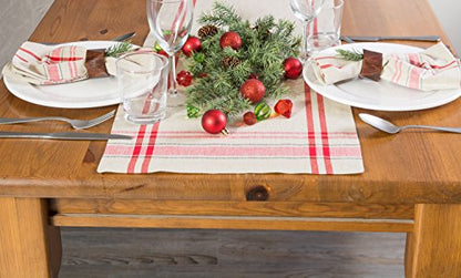 DII French Stripe Dining Table Collection Farmhouse Style Table Runner, 14x108 Inches, Taupe/Red - color: Taupe/Red, size: 14x108 Inches (Pack of 1)