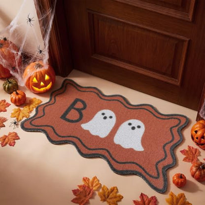 Dunzy Halloween Doormat Boo Scalloped Welcome Mat with Ghost Outdoor - style: Boo