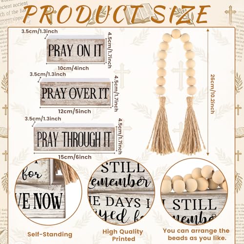 Yuntau 4 Pcs Farmhouse Christian Tabletop Decor Rustic Wood Bead Garland - style: Prayed