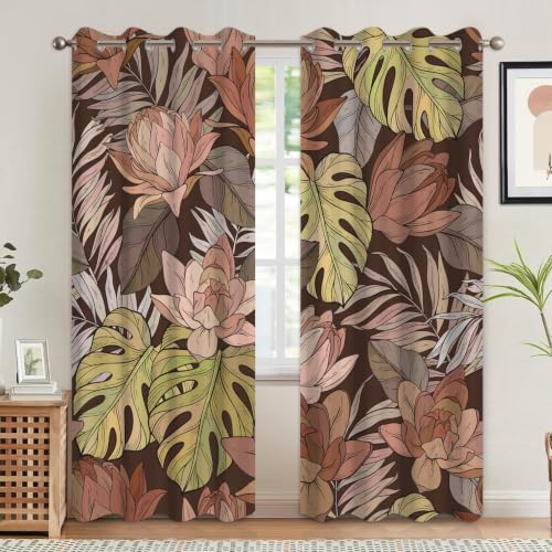 Tropical Botanical Blackout Curtains for Bedroom 84 Inches Long - color: Floral-j