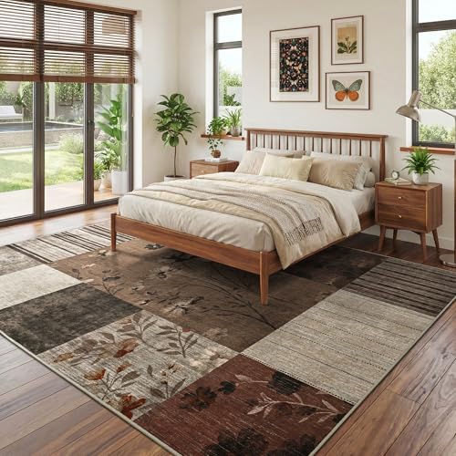 6'x9' Brown Patchwork Geometric Area Rug - color: Brown, size: 6' x 9' (Rectangular)