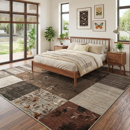 6'x9' Brown Patchwork Geometric Area Rug - color: Brown, size: 6' x 9' (Rectangular)