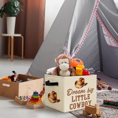 Western Cowboy Nursery Storage Bins Box with Handles, Dream Big Little Cowboy Country Western Laundry Basket Hamper Collapsible Clothes Toys Organizer for Kids Boys Bedroom Bathroom - color: Western Nursery