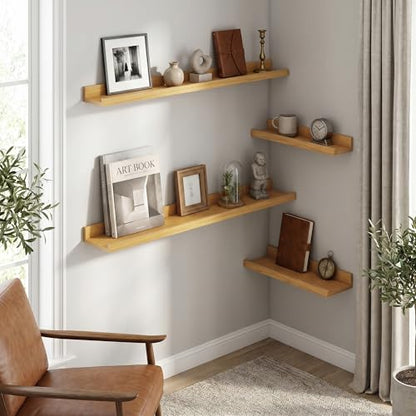 Axeman 40 Inch Floating Shelves, Oak Picture Ledge Shelf Set of 4 - color: Oak, size: 40 Inch
