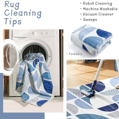 MUJOO Blue Small Rug Washable,2x3 Area Rugs Non Slip Modern Abstract - color: Blue and Grey, size: 2' x 3' (Rectangular)
