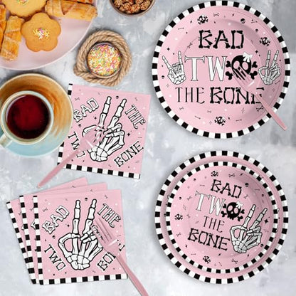 Grencian 96 Pcs Bad Two The Bone Party Decorations for Girls, Serves 24 - style: Pink Bad Two The Bone