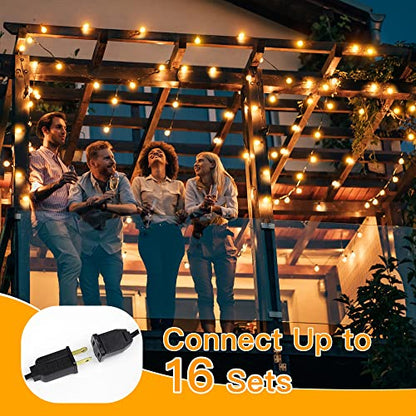 Ollny Outdoor String Lights, 50FT LED Patio Lights Waterproof Plug in - color: Black Wire, size: 50FT-Warm White