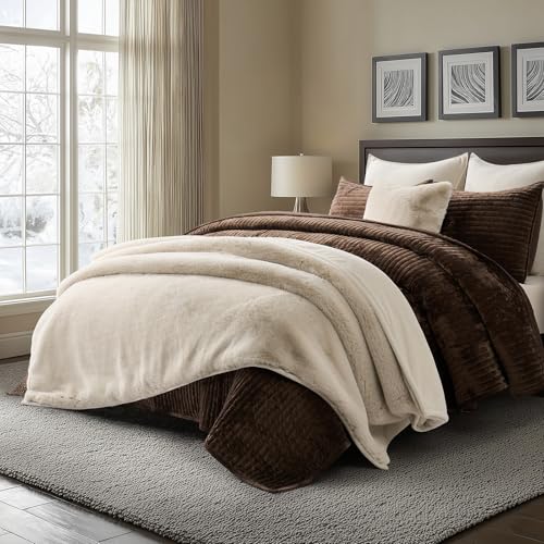 EverGrace Faux Chinchilla Fur Throw Blanket, 72"x90", Birch Mink - color: Birch Mink, size: 72"x90"