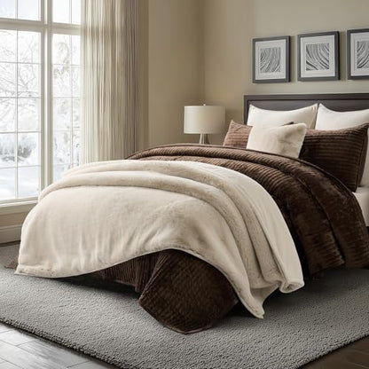 EverGrace Faux Chinchilla Fur Throw Blanket, 72"x90", Birch Mink - color: Birch Mink, size: 72"x90"