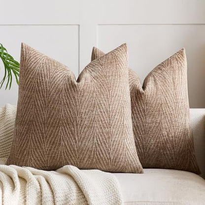 Throw Pillow Covers 24x24 Inch Set of 2, Textured Leaf Style, Tan - color: Tan, size: 24" x 24" (Pack of 2)
