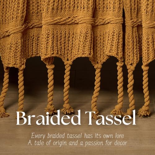 Boho Knitted Chenille Blanket with Tassels - Lightweight & Soft All-Season Throw - 3D Classic Pattern for Living Room Bedroom Couch, Amber Brown, Queen 90"x90" - color: Amber Brown, size: Queen