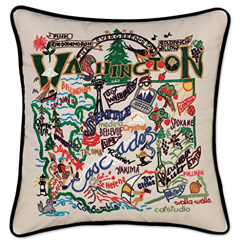 Catstudio Washington Hand Embroidered Pillow, Decorative Throw Pillow - color: Washington