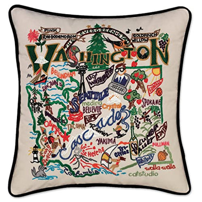 Catstudio Washington Hand Embroidered Pillow, Decorative Throw Pillow - color: Washington