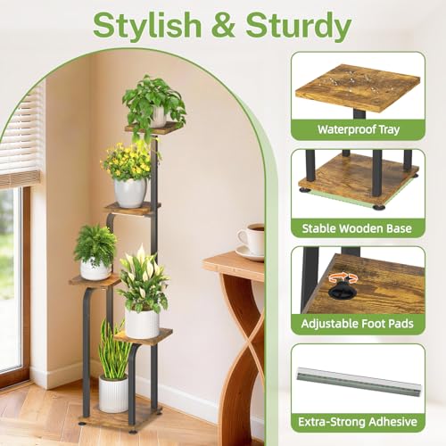 iDavosic.ly Tall Plant Stand Indoor with Grow Lights & Wooden Trays, Brown - color: Brown with Light