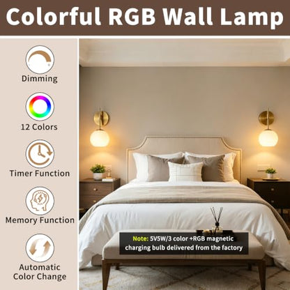 Battery Operated Wall Sconces Set of Two, Rechargeable, Gold - color: Gold