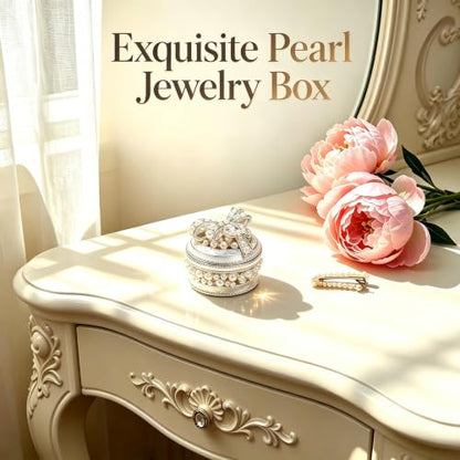 Metal Enamel Pearl Bow Jewelry Box Mini Trinket Storage Gift for Jewelry - color: Heart
