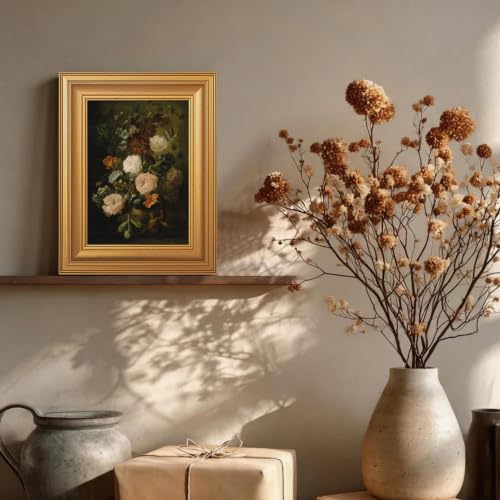 EJPFOGV Baroque Dark Background Floral Framed Canvas Wall Art 8x10 inches - color: Flowers, size: 10"L x 8"W