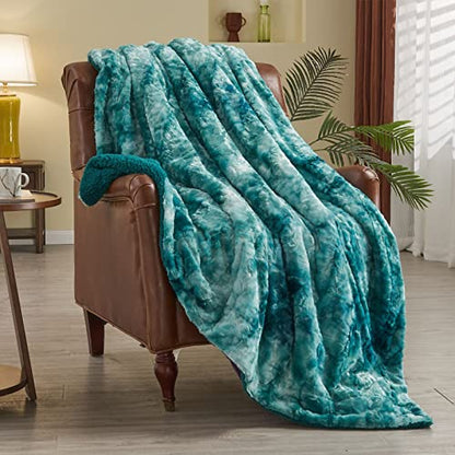 NEWCOSPLAY Faux Fur Sherpa Throw Blanket for Couch, Light Teal, 40"x50" - color: Tie-dye Light Teal, size: Throw(40"x50")
