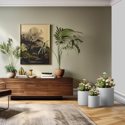 Kante RC0119ABC-C80011 Set of 3 Lightweight Concrete Modern Cylinder Outdoor Planters, 15.8, 12.9 and 9.8 Inch Diameter, Pure White - color: Pure White, size: 9.8",12.6",15.7" Dia