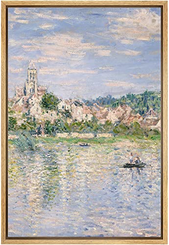 wall26 Framed Canvas Print Wall Art Norman Farm Through Trees Claude Monet Classical Illustrations Fine Art Decorative Vintage Watercolors Zen for Living Room, Bedroom, Office - 16"x24" Natural - color: B90-2206-ma011921, size: 24"L x 16"W