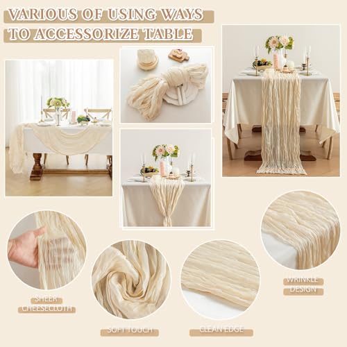 Cheesecloth Table Runner, 10 Ft, Boho Rustic, Beige, 1 Pcs - color: Beige