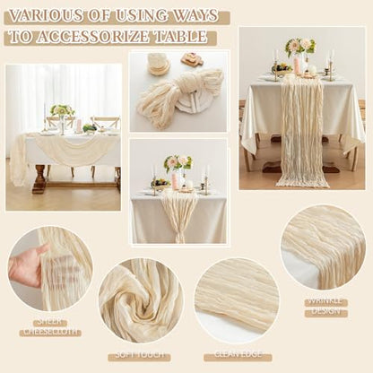 Cheesecloth Table Runner, 10 Ft, Boho Rustic, Beige, 1 Pcs - color: Beige