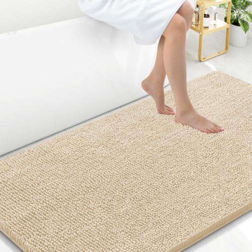 Arotive Bathroom Rugs 59x35, Soft Absorbent Shaggy Chenille Bath Rugs - color: Beige, size: 59" X 35"