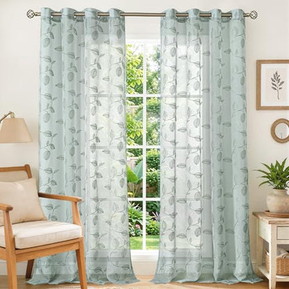 BGment Sage Sheer Curtains 90 Inches Long Living Room 2 Panels - color: Sage-leaf, size: 52"W x 90"L (Pack of 2)