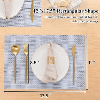 SHACOS Blue White Silver Thread Woven Placemats Set of 4 Vinyl Place Mats - color: Blue White Silver, size: Set of 4