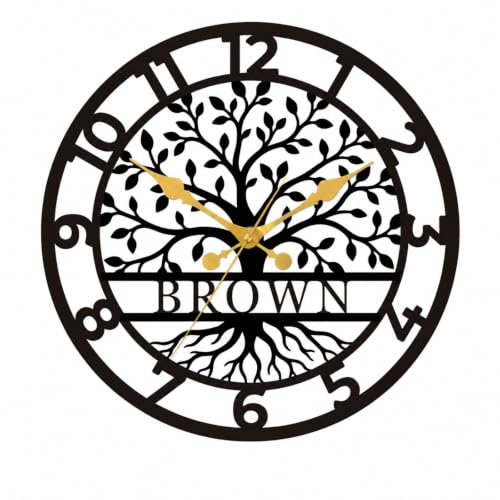 Personalized Tree of Life Wall Clock, Custom Name Metal Wall Clock - color: Design6