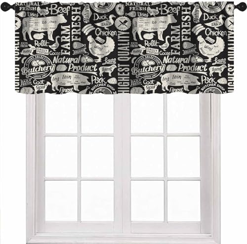 Country Farm Animal Valance Curtains for Kitchen, Retro Farmhouse Cow Chicken Pig Black Print Window Treatment Valances for Living Room Dinning Room, 54x18 Inch - color: Farm-1
