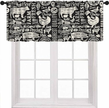 Country Farm Animal Valance Curtains for Kitchen, Retro Farmhouse Cow Chicken Pig Black Print Window Treatment Valances for Living Room Dinning Room, 54x18 Inch - color: Farm-1