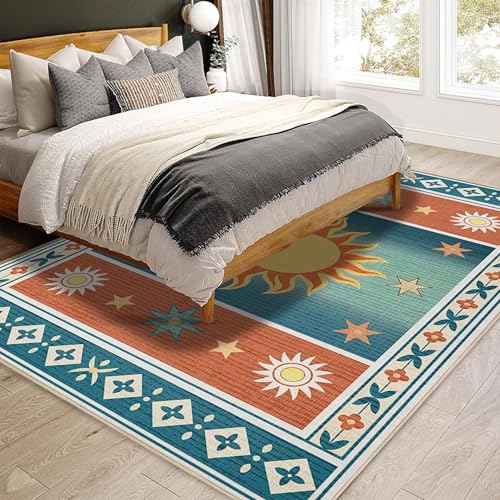 Sun Rug 4x6 for Living Room Boho Southwestern Area Rugs Machine Washable - color: Sun, size: 4' x 6' (Rectangular)