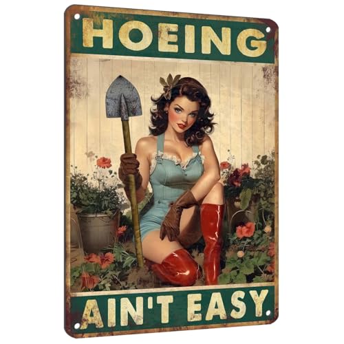PEACHGARDEN Garden Signs for Outside Hoeing Ain't Easy Metal Garden Sign - color: Garden Signs, size: 20X30cm(12*8in)
