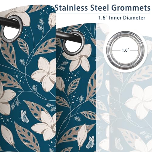 Teal Blue Patterned Blackout Curtains for Bedroom, 84 Inches Long 2 Panels - color: Floral in Teal Cloth