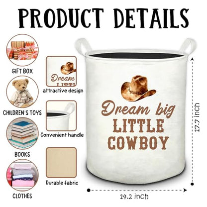Cowboy Nursery Laundry Basket, Western Dream Big Little Cowboy Foldable Laundry Hamper With Handles Clothes Toys Storage Basket for Boys Kids Room Nursery Playroom Bathroom - color: Western Nursery - Basket