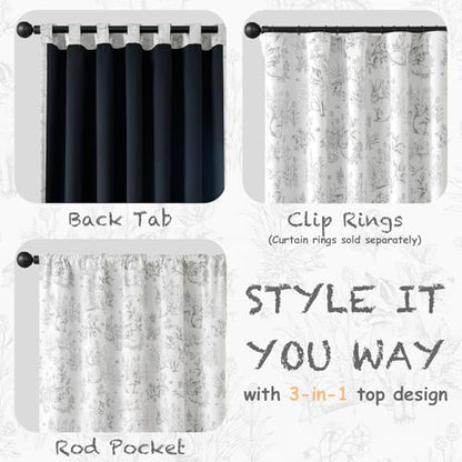 jinchan Grey Blackout Curtains 63 Inch Woodland Back Tab 2 Panels - color: Grey on Beige, size: 50"W x 63"L (Pack of 2)
