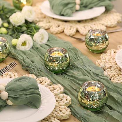 Volens 24PCS Green Votive Candle Holder Bulk, Round Mercury Glass Votives - color: Green, size: 24 PACK