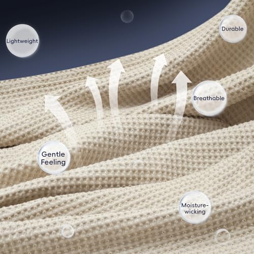 PHF 100% Cotton Waffle Blanket Lightweight Breathable, Twin, Linen/Stone - color: Linen/Stone, size: Twin(66" x 90")