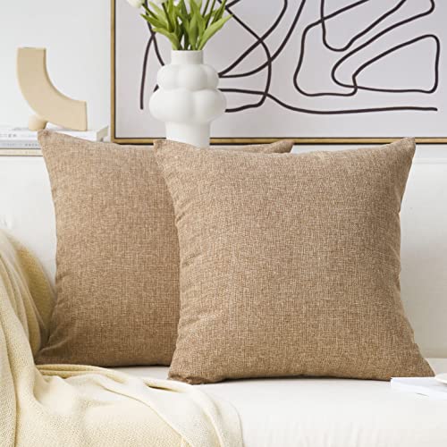 Home Brilliant Set of 2 Decor Faux Linen Pillow Covers Cushion Cover for Patio, 16x16 inches, 40x40 cm, Natural Linen - color: Natural Linen, size: 16" x 16" (Pack of 2)