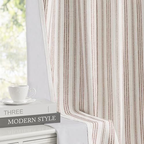 MYSKY HOME Taupe Striped Linen Curtains 100% Blackout 52Wx63L,2 Panels - color: B-taupe/Blackout, size: 52"W x 63"L (Pack of 2)