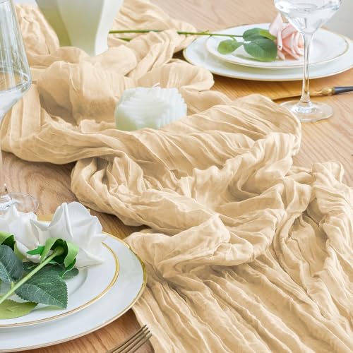 Cheesecloth Table Runner 10FT Sand Boho Gauze Rustic Sheer Table Runners - color: Sand, size: 1 Pack