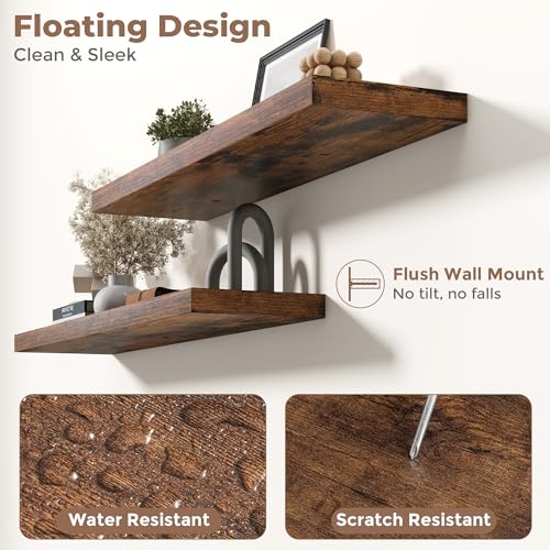 24 Inch Floating Shelves, 8"Deep Wall Shelf, 44 Lbs Capacity, Brown, 2pcs - color: Brown, size: 24"Wx8"Dx1.2"H