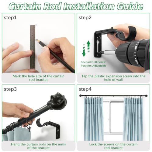 LLPJS Curtain Rods 16-136", 1 in Adjustable Black Rod with Finials, 1 Pack - color: Black, size: 16" to 136" - 1 pack