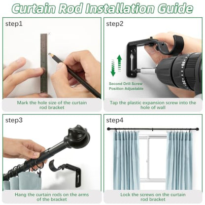 LLPJS Curtain Rods 16-136", 1 in Adjustable Black Rod with Finials, 1 Pack - color: Black, size: 16" to 136" - 1 pack
