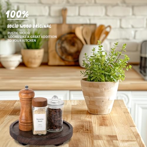 Round Decorative Tray Farmhouse Kitchen Decor Soap Dish, 8" Walnut - color: Walnut, size: 8"
