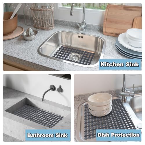 Kitchen Sink Mat for Stainless Steel/Ceramic Sinks,2 Pack with Scissors - color: Gray