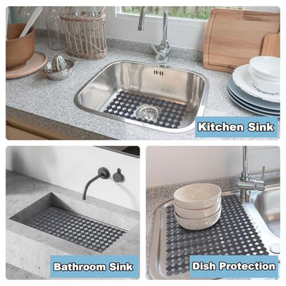 Kitchen Sink Mat for Stainless Steel/Ceramic Sinks,2 Pack with Scissors - color: Gray